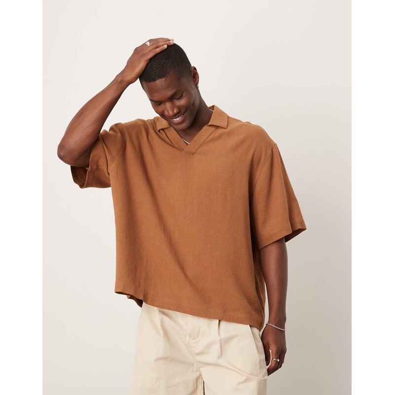 ASOS DESIGN boxy oversized overhead linen blend shirt in brown