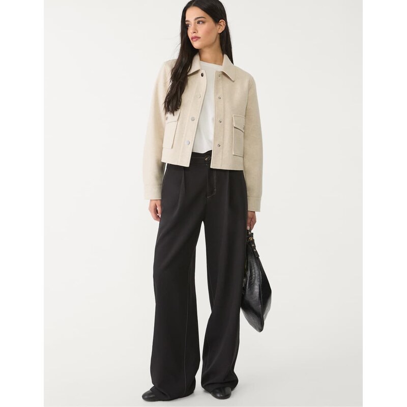 Stradivarius soft short jacket in ecru-White