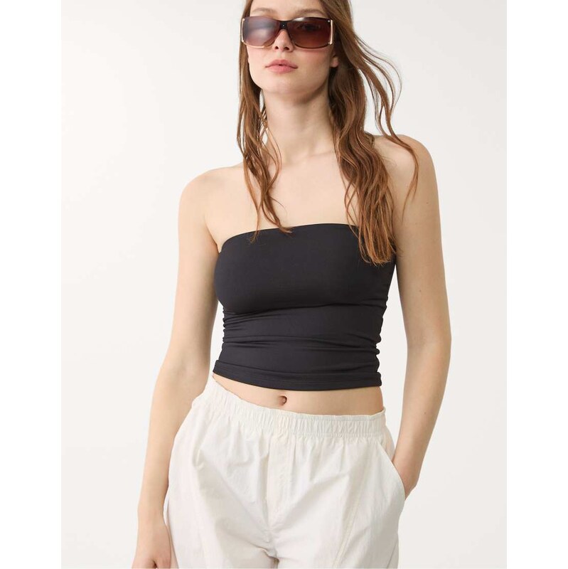 Stradivarius polyamide bandeau top in black