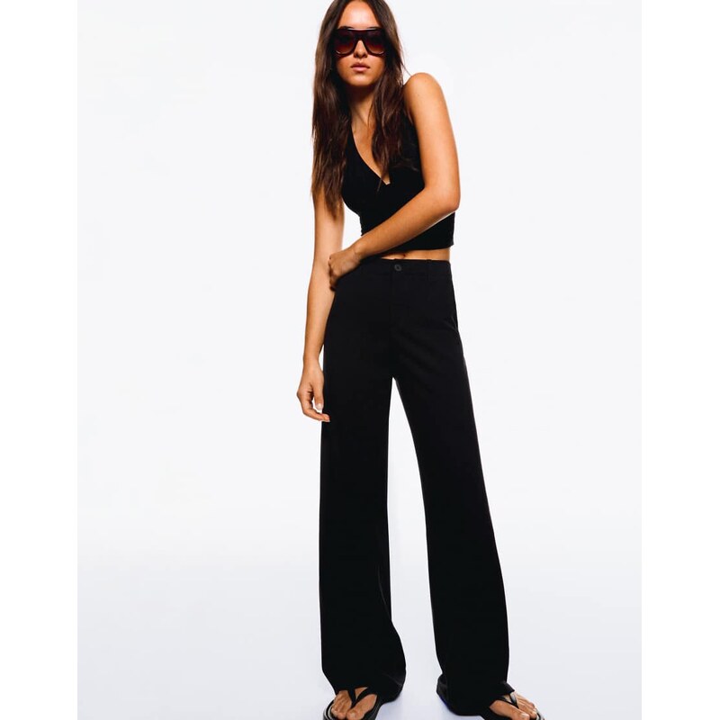 Bershka wide leg trousers in black