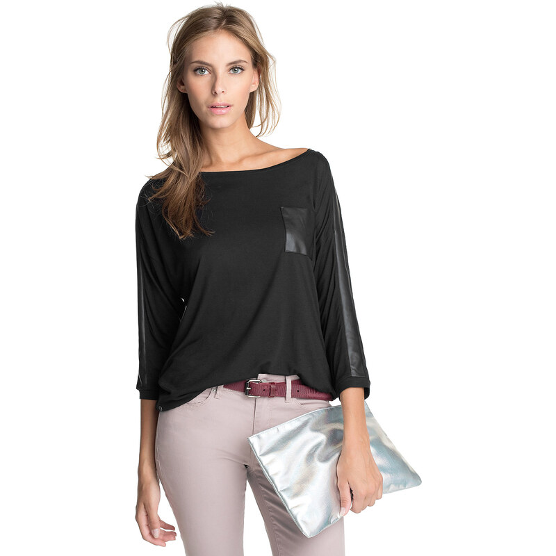 Esprit boat neck long-sleeve + faux leather