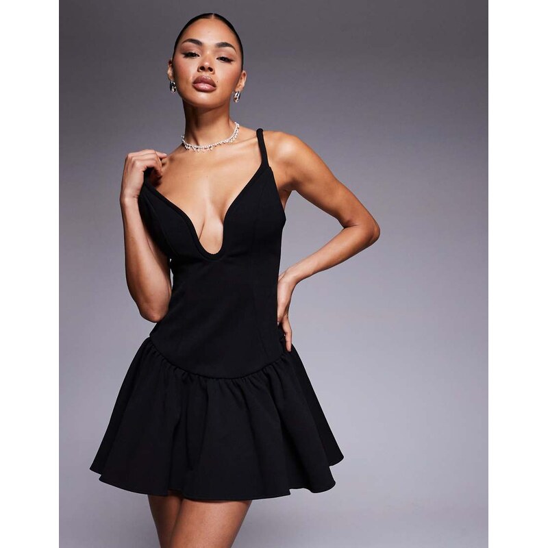ASOS DESIGN structured wire plunge neckline mini dress in black
