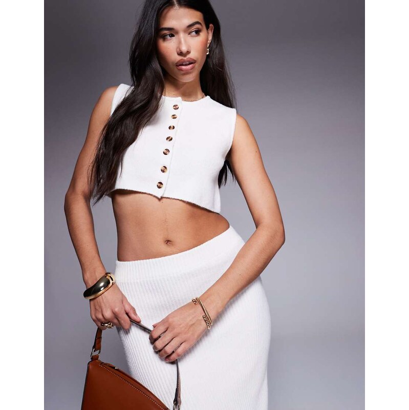 Aria Cove ribbed knit cropped waistcoat co-ord in cream-Black 106915623