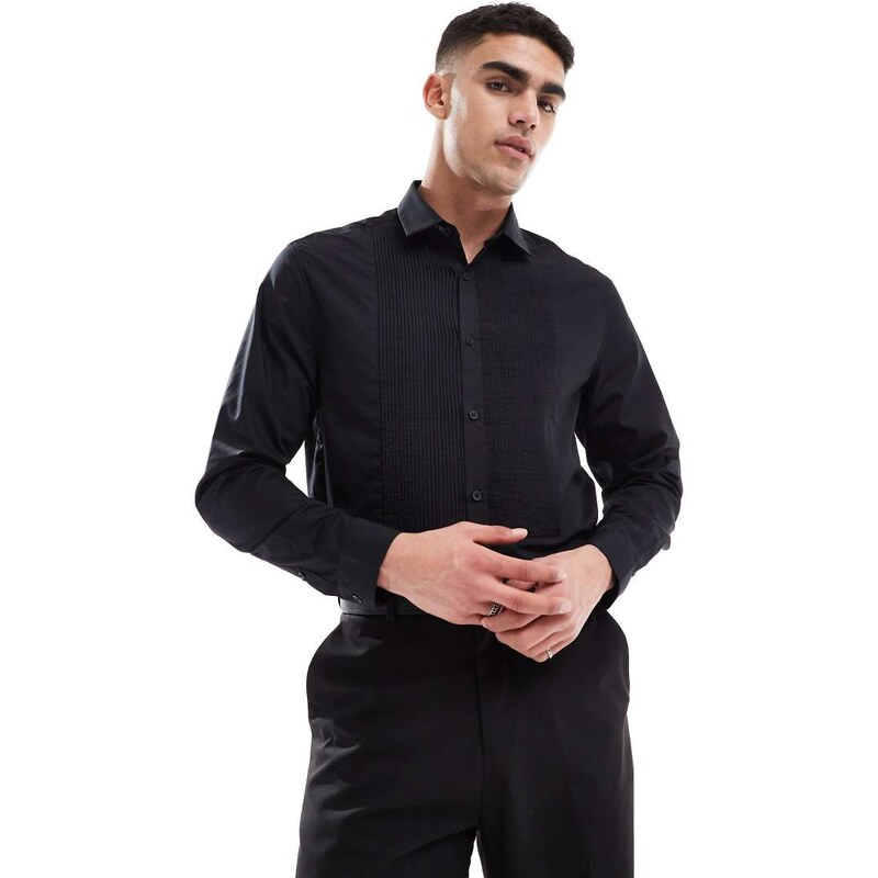 ASOS DESIGN formal easy iron sateen regular shirt in black