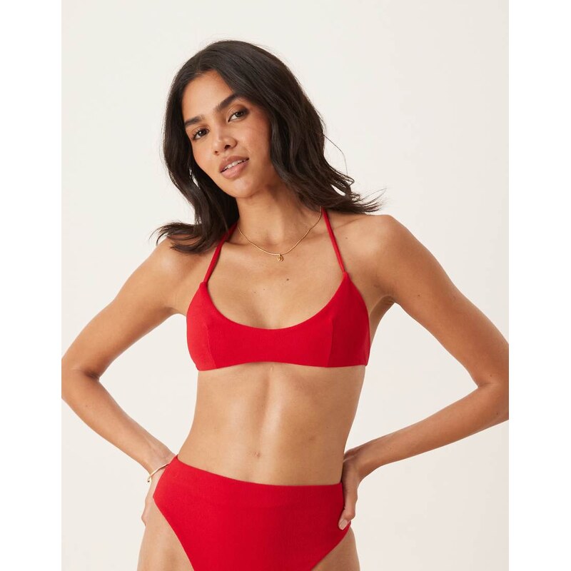 ASOS DESIGN Tia towelling skinny scoop crop bikini top in red