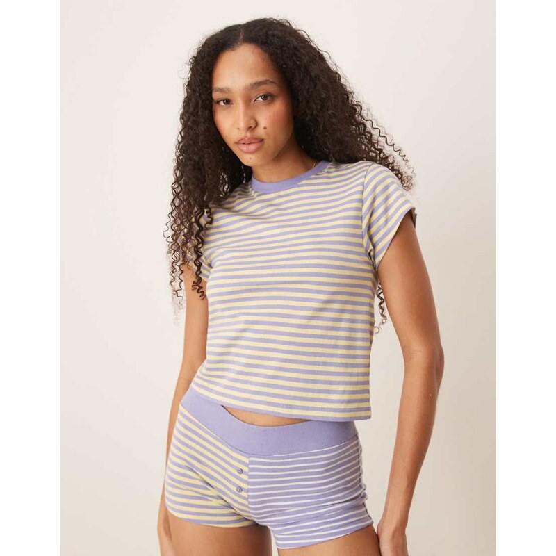 ASOS DESIGN mix & match mixed stripe pyjama baby tee in purple