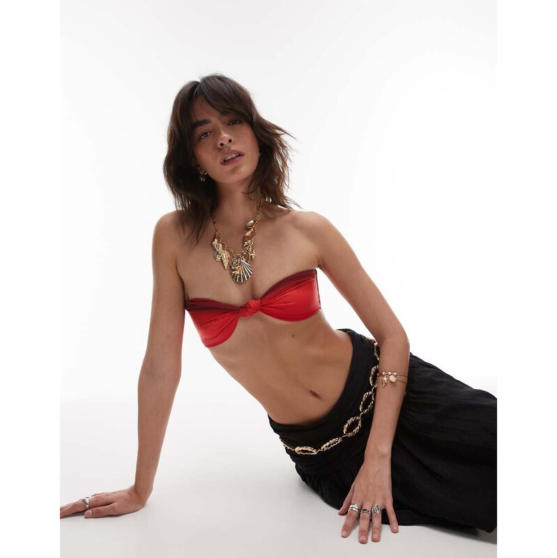 WeWoreWhat ruched bandeau bikini top in red ombre 106860808