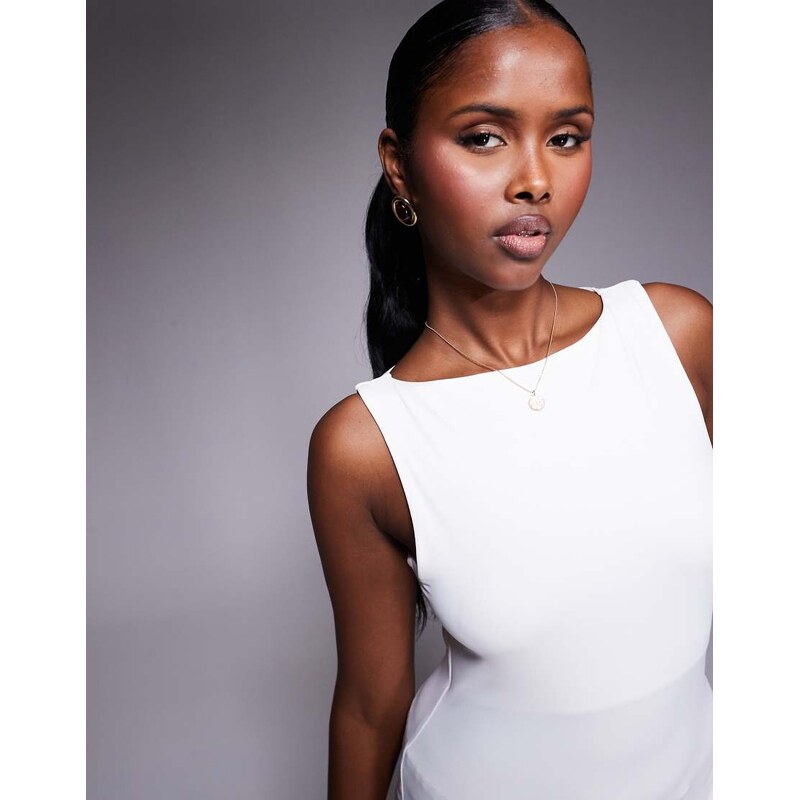 River Island asymmetric neck detail jersey top in white 108020843