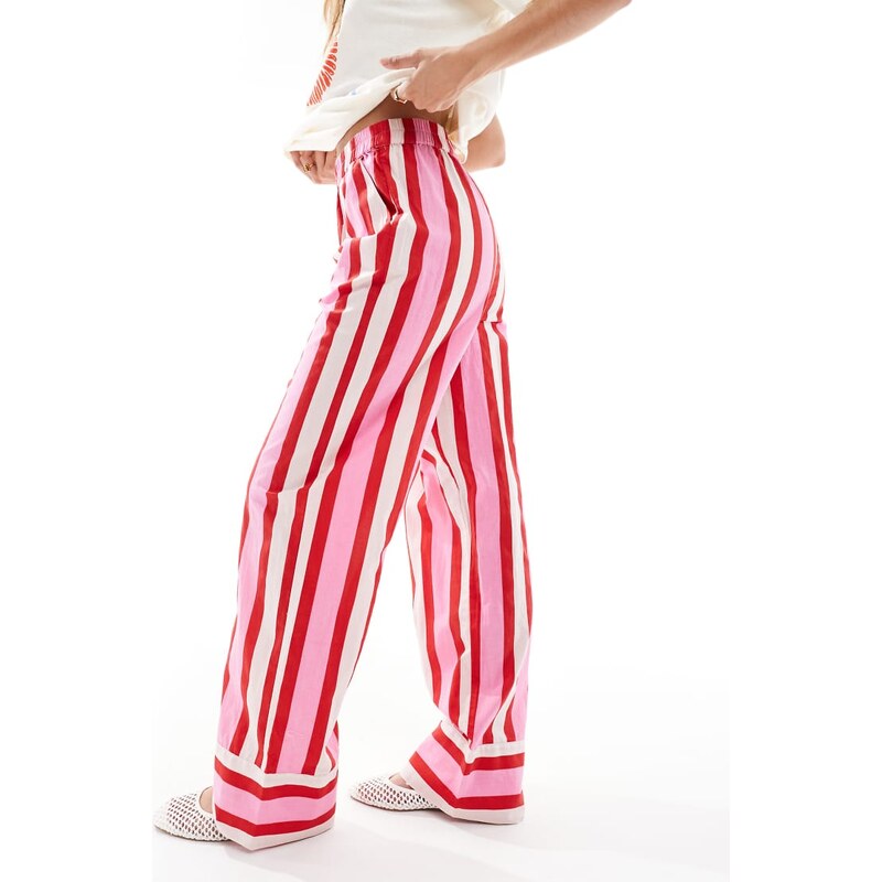 Pieces wide leg trousers in red and white stripe-Multi