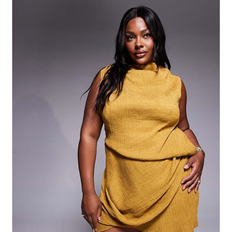 ASOS Curve ASOS DESIGN Curve asymmetric drape mini dress in bronze 106860835