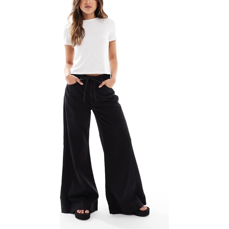 ASOS DESIGN palazzo jean with tie waist in black