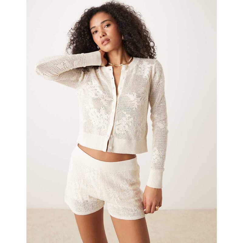 Abercrombie & Fitch long sleeve open stitch cardigan in cream co-ord 106860859
