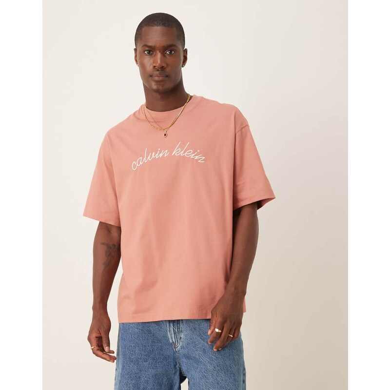 Calvin Klein Jeans embroidered logo t-shirt in rose pink