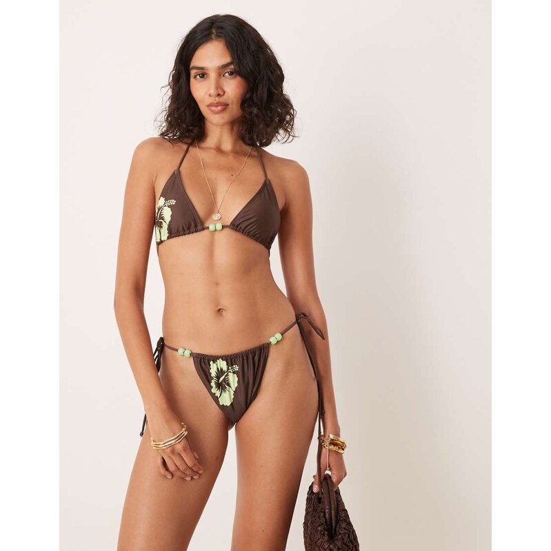 Motel pami hibiscus print triangle bikini top in brown 106860875