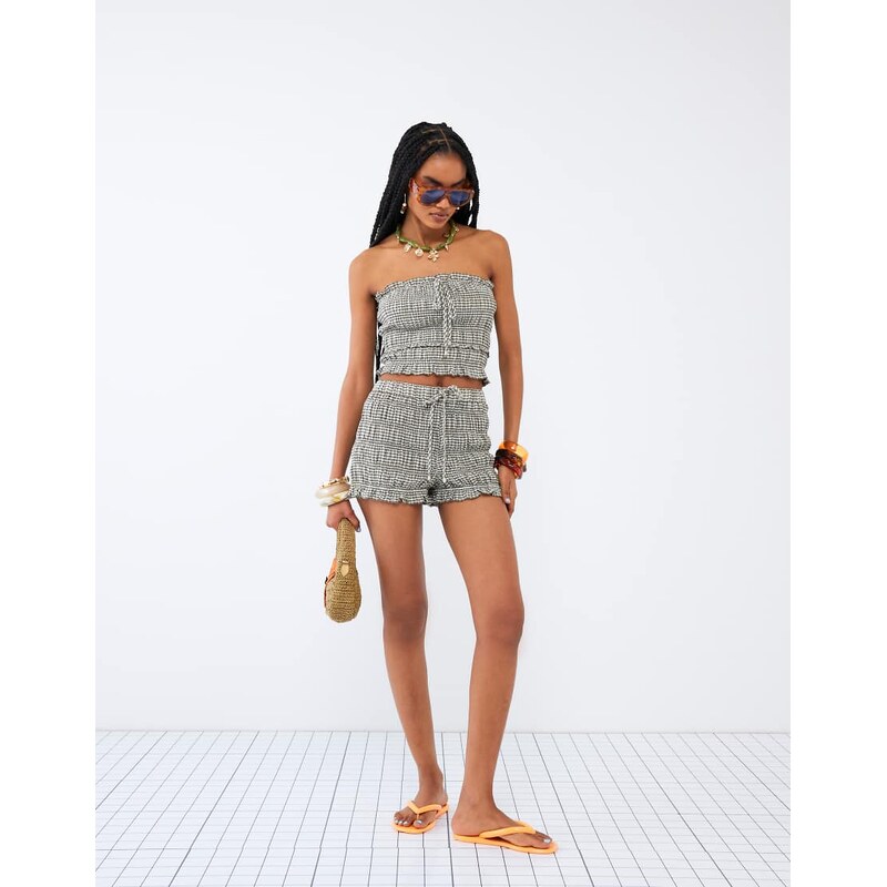 River Island ruched gingham shorts co-ord in green