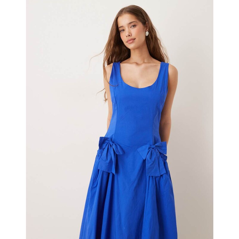 Dream Sister Jane drop hem bow midaxi dress in cobalt-Blue 106860927