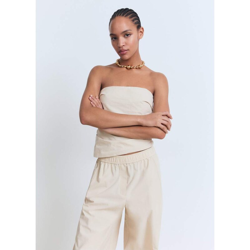 Mango bandeau ruched side asymmetric top co-ord in ivory-White