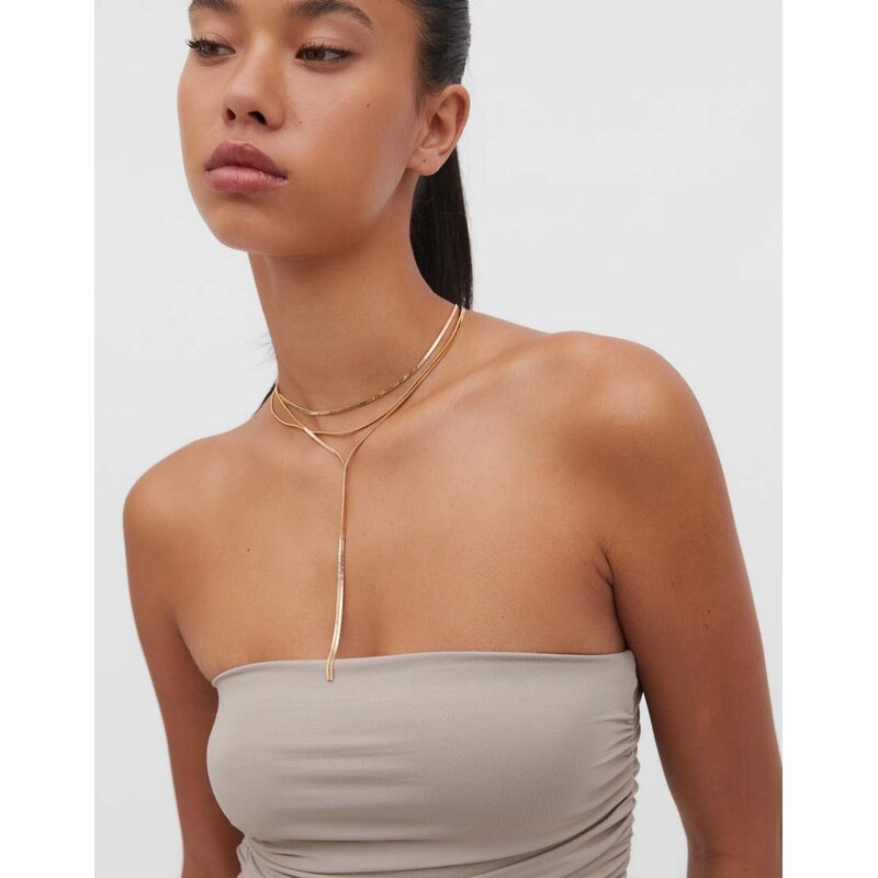 Stradivarius long multi-chain necklace in gold-Yellow