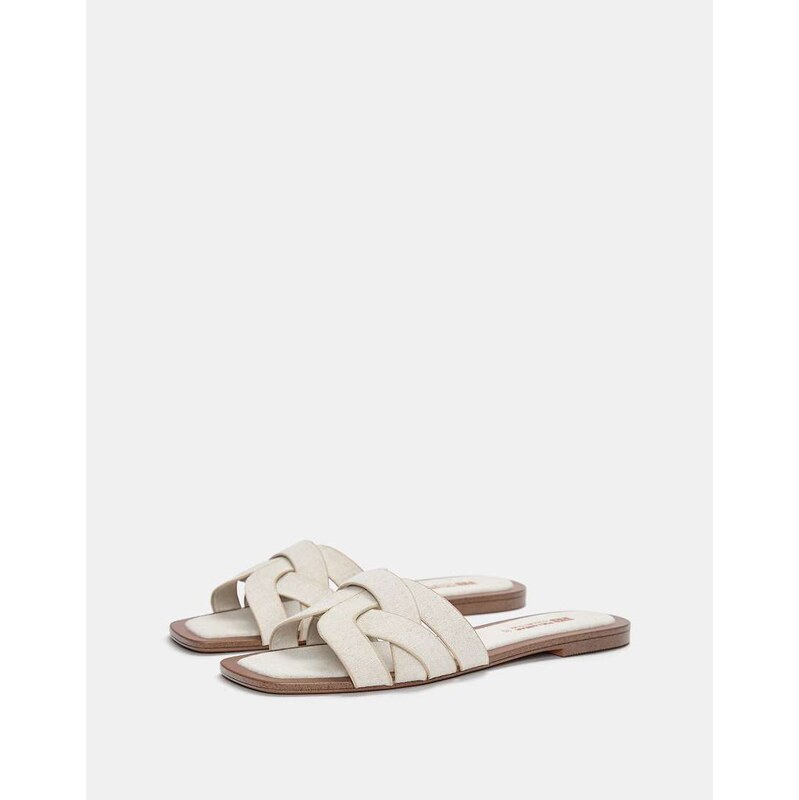 Pull&Bear fabric flat slider sandals in ecru-White 106861026