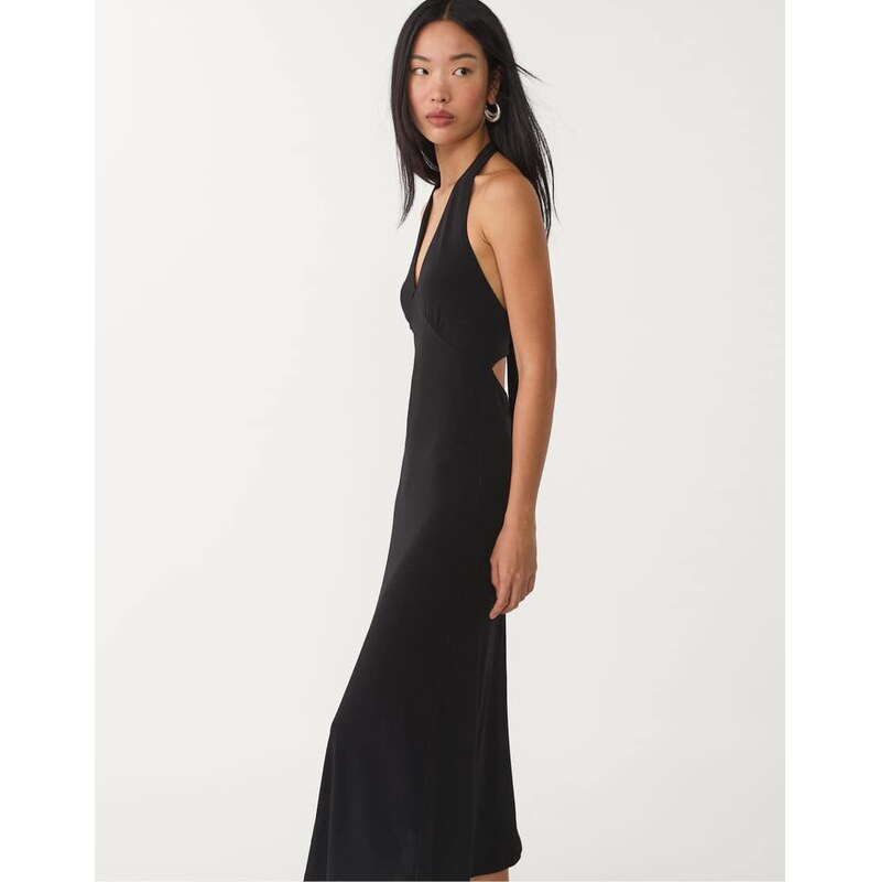 Stradivarius midi dress with knot in back in black 106861041