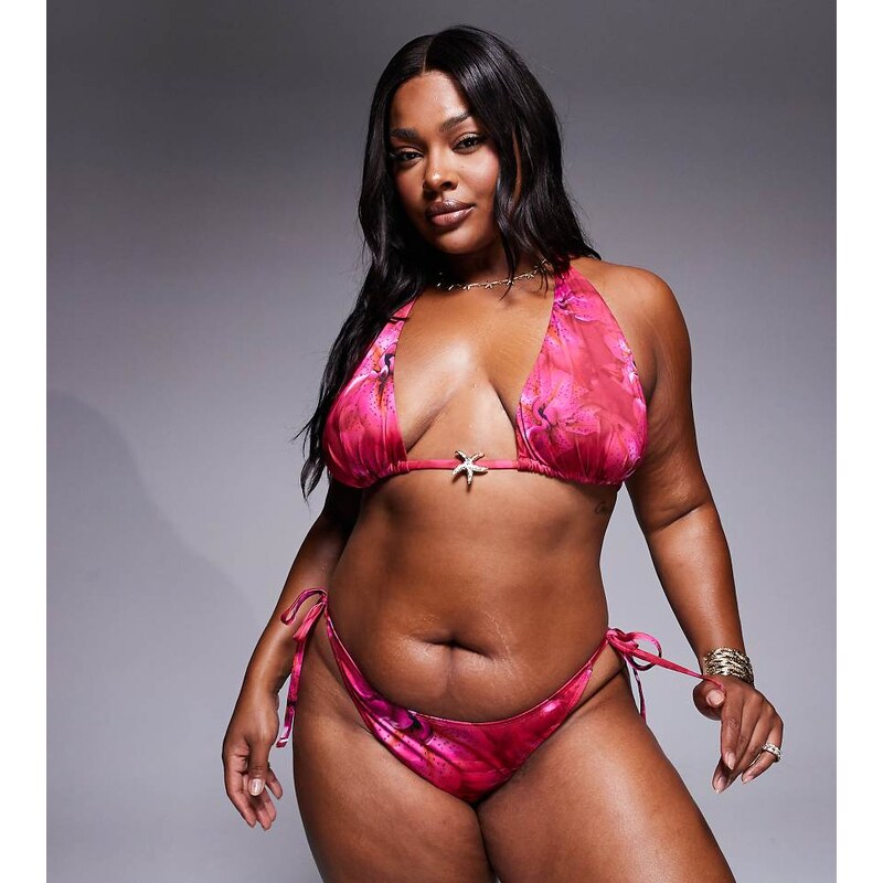 ASOS Curve ASOS DESIGN Curve Rio floral print tie side bikini
