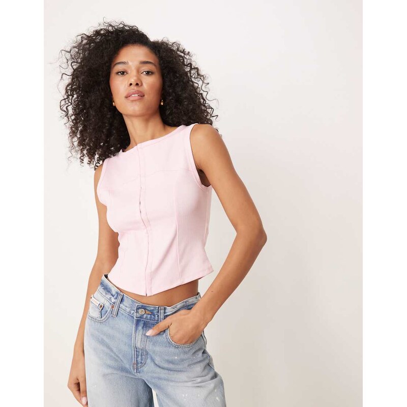 ASOS DESIGN sleeveless button down top in pink