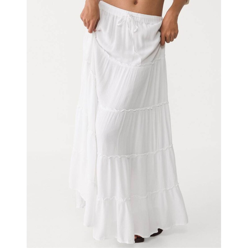 Stradivarius panelled midi skirt in white 106861216