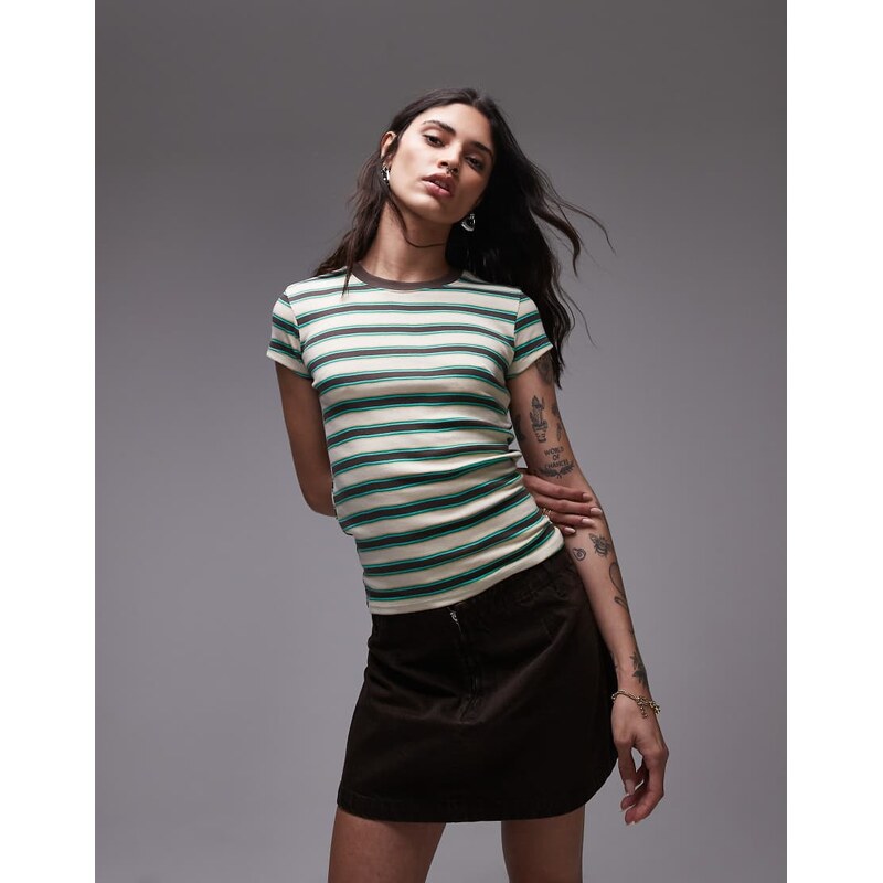Topshop stripe everyday tee in brown-Blue