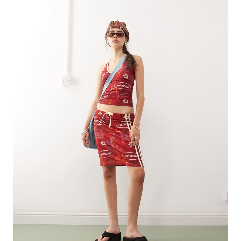 COLLUSION knee length printed drawstring skirt co-ord-Multi 106861970