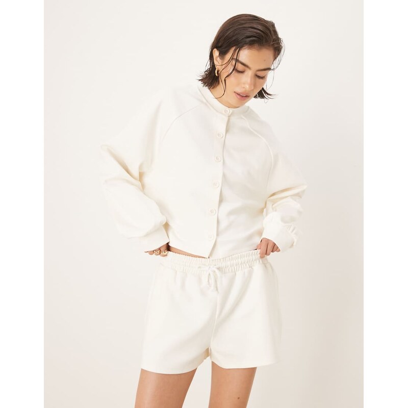 ASOS DESIGN co-ord interlock short in cream-White