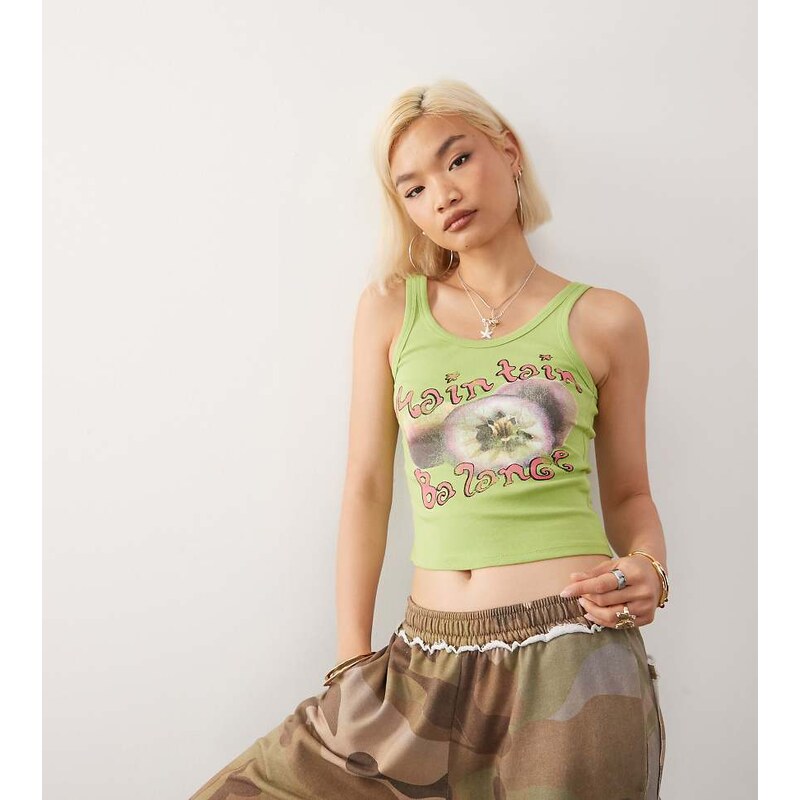 COLLUSION cami scoop vest with sweet nothings fruit print-Green 106861996