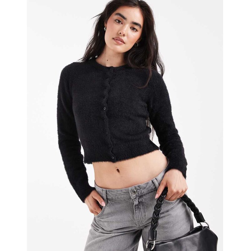 Daisy Street fluffy knit micro cardigan in black