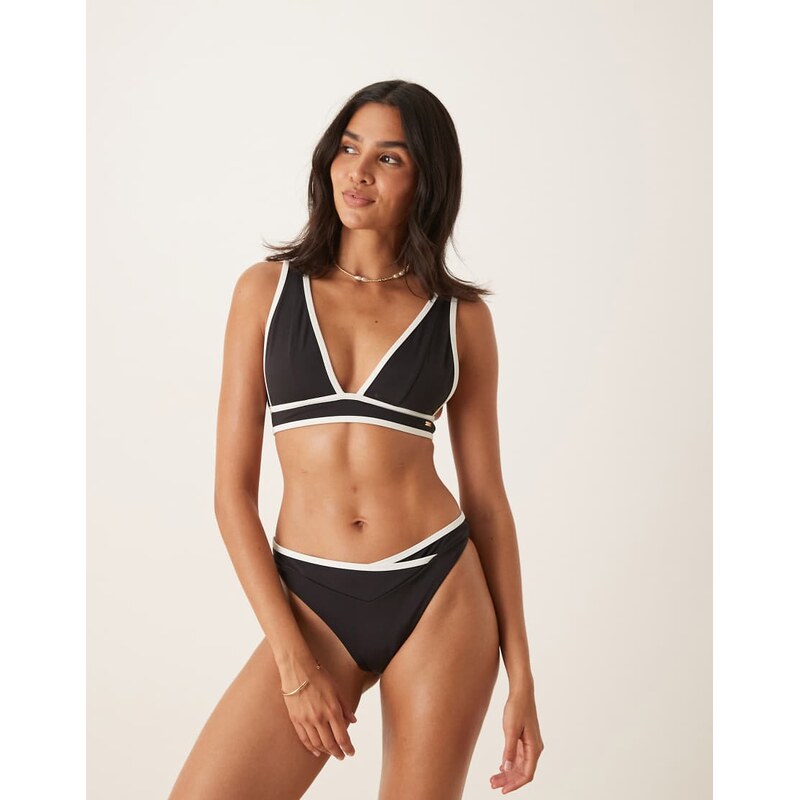 TALA contrast plunge bikini top in black 106871084