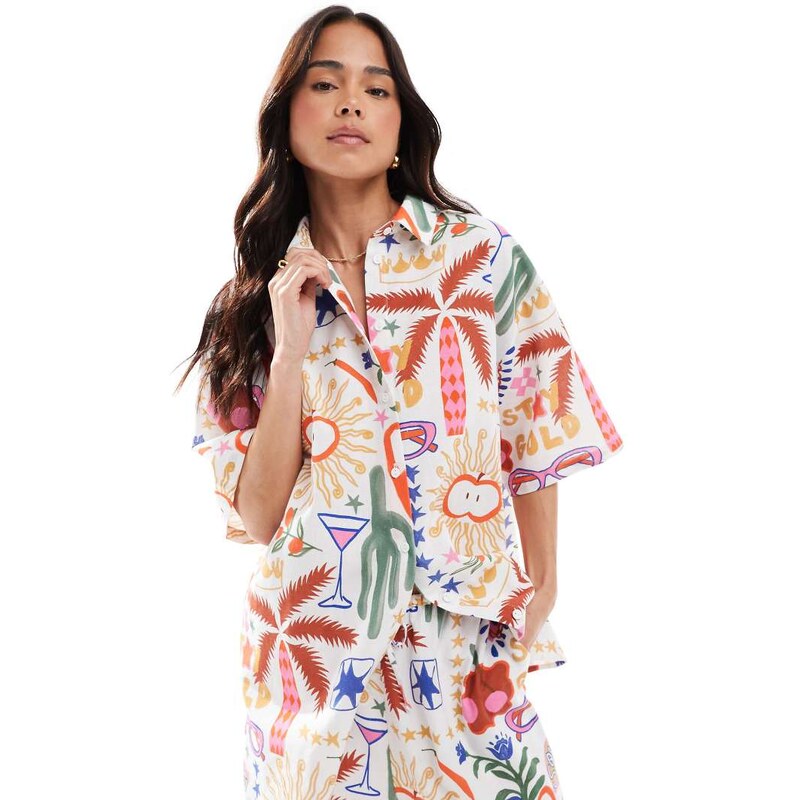 ASOS DESIGN oversized short sleeve linen shirt co-ord in cactus