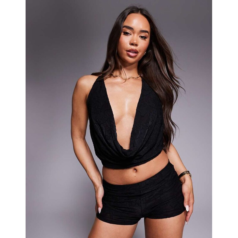 Missyempire double sculpted slinky plunge cowl neck top co-ord
