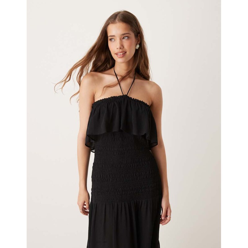 Mango halter chiffon maxi dress in black 106871116