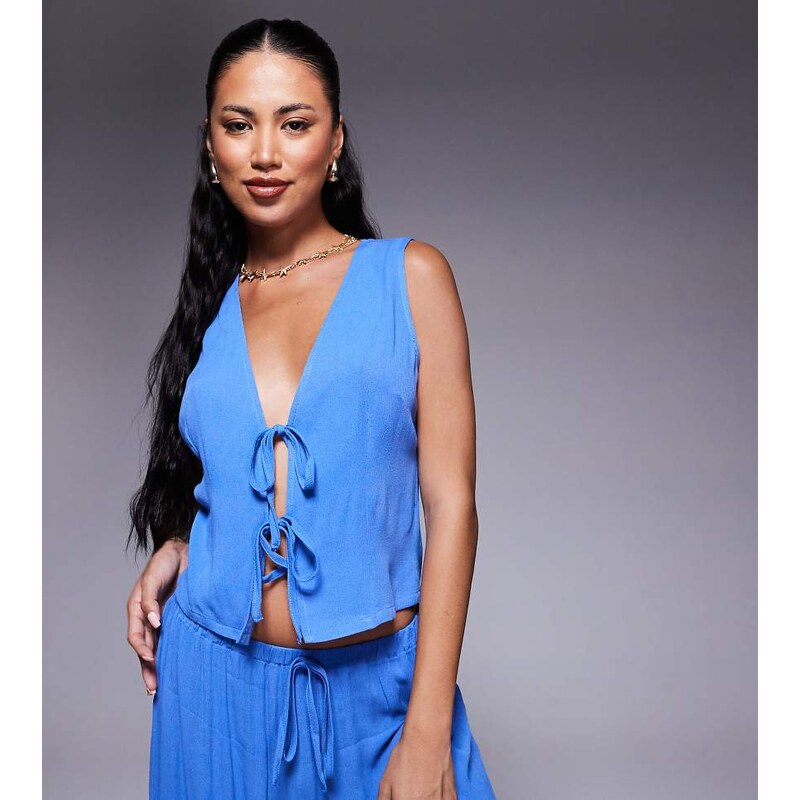 Kaiia exclusive sleeveless waistcoat top co-ord in cobalt blue 106871241