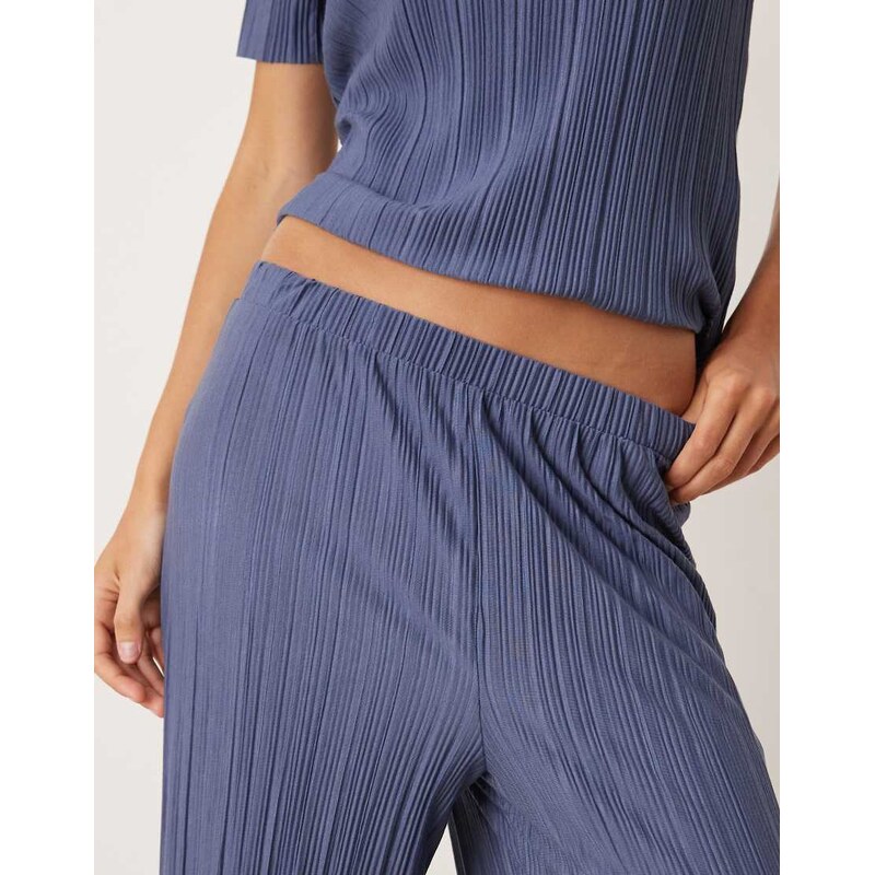 Vila wide leg plisse trouser co-ord in vintage indigo blue-Navy