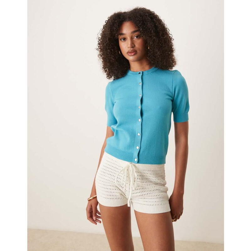 ASOS DESIGN structured short sleeve cardigan with silver buttons in 106872200