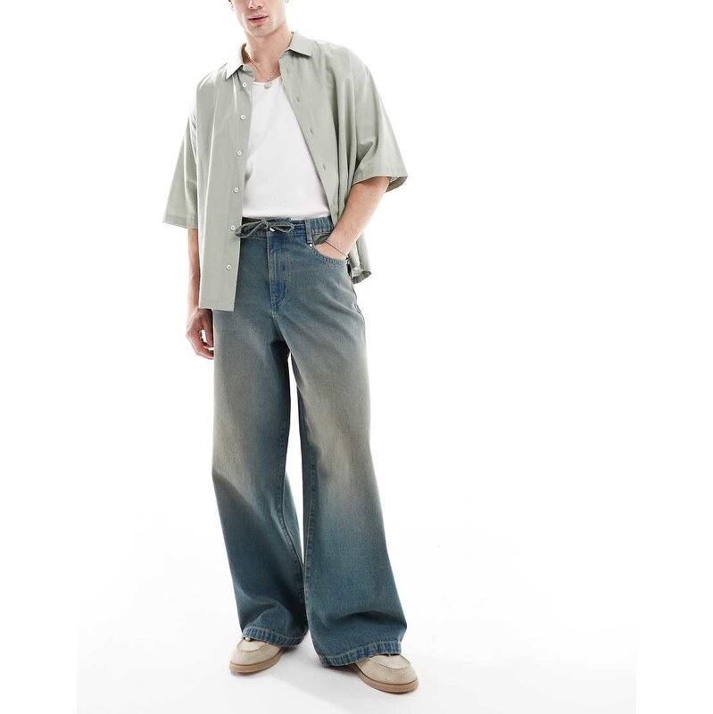 ASOS DESIGN loose jeans in mid wash blue