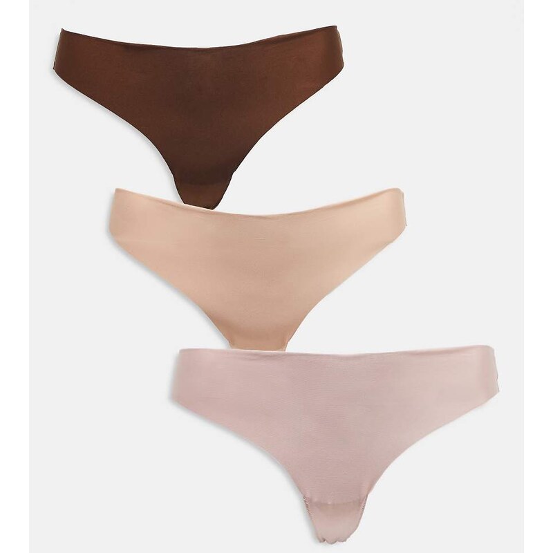 ASOS Curve ASOS DESIGN Curve 3 pack no vpl thong in neutrals-Multi 106880548