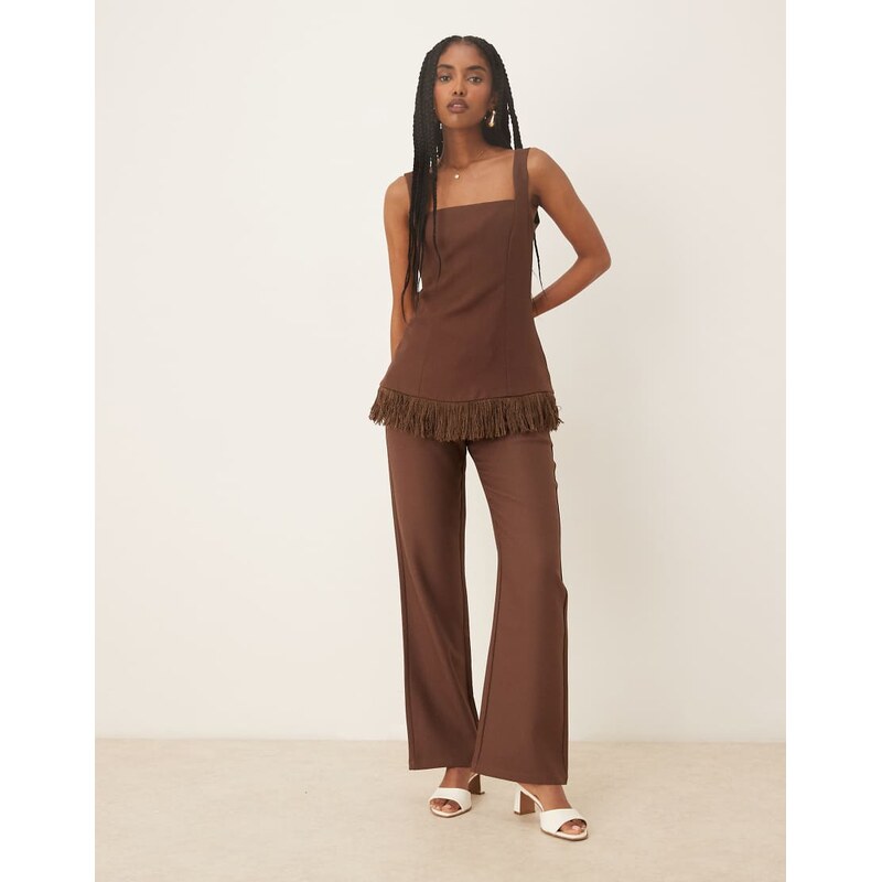 Pretty Lavish Verona trouser co-ord in chocolate-Brown 107223324