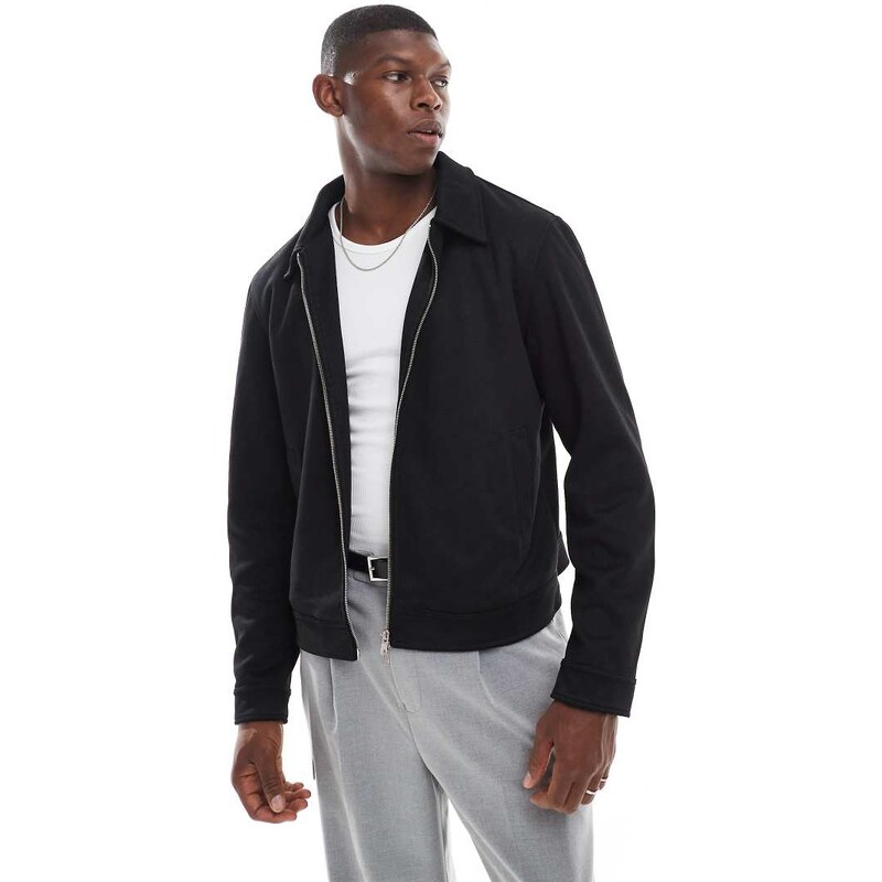 ASOS DESIGN suedette harrington jacket in black