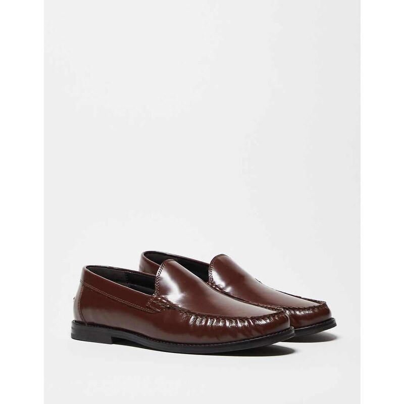 ASOS DESIGN penny loafers in brown leather with ruching