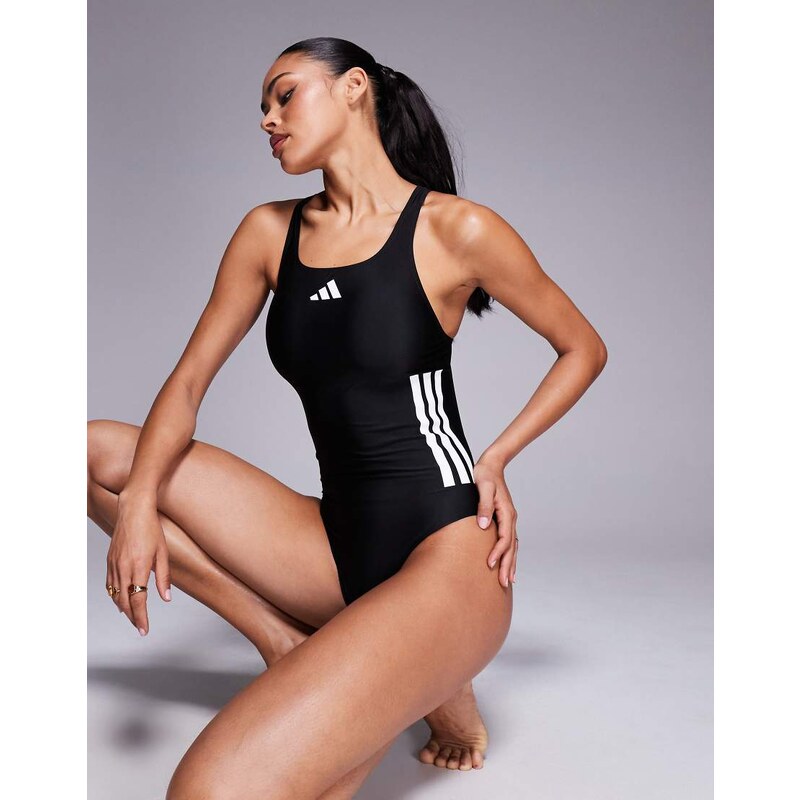 adidas performance adidas Training 3 stripe swimsuit in black 115498417