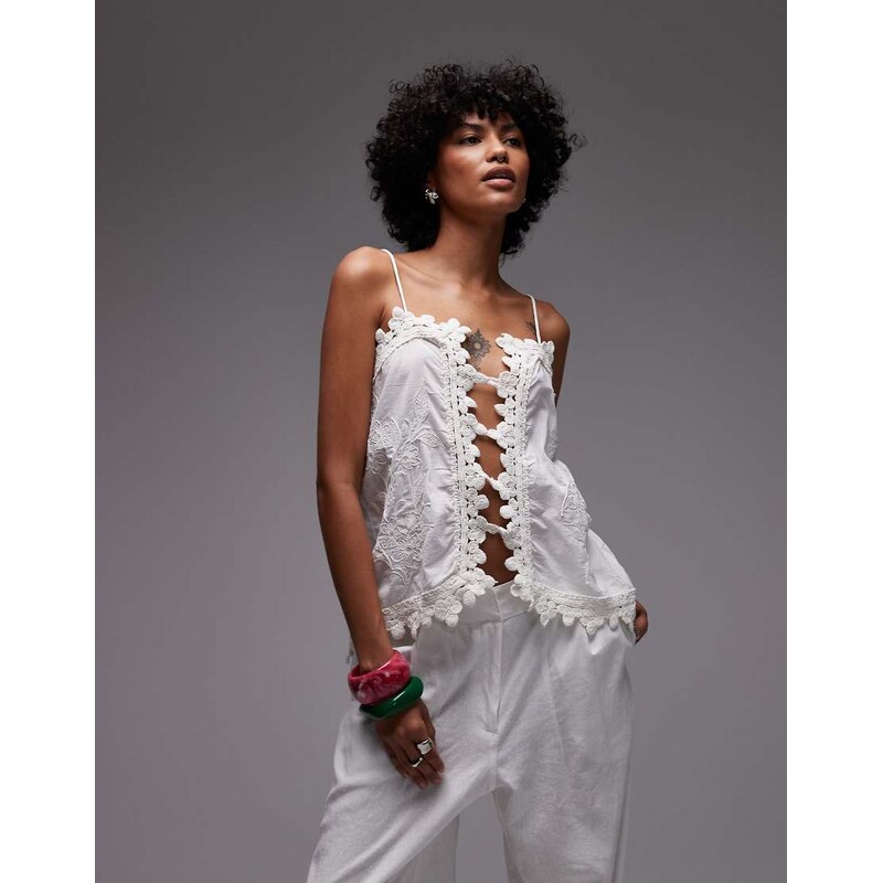 Topshop embroidered scarf lace Cami in white 106911588