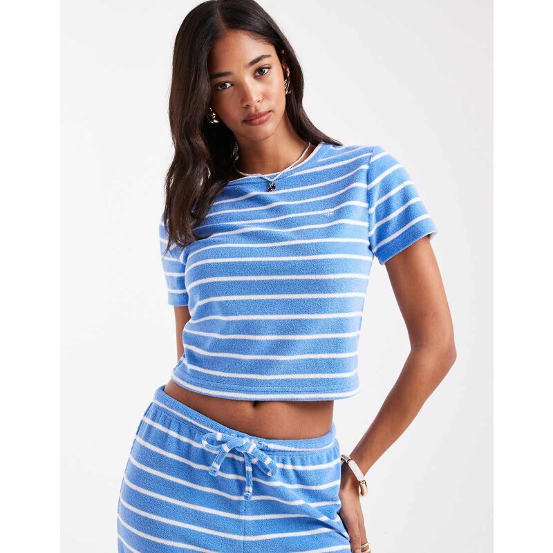 4th & Reckless towelling embroidered logo t-shirt co-ord in blue