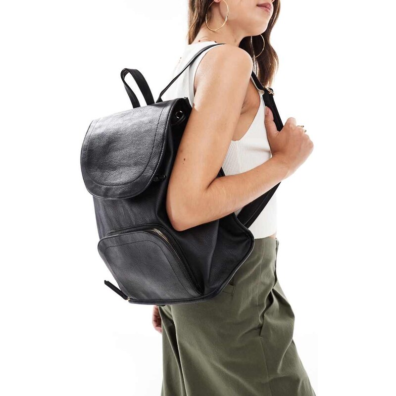 ASOS DESIGN soft backpack with zip front pocket in black