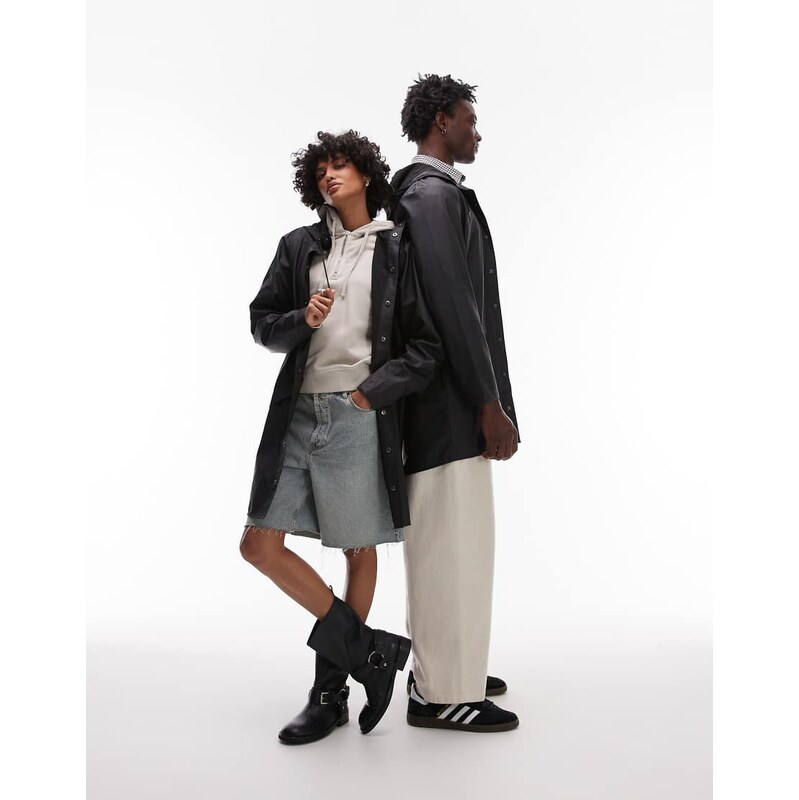 Rains 12020 unisex waterproof long jacket in black