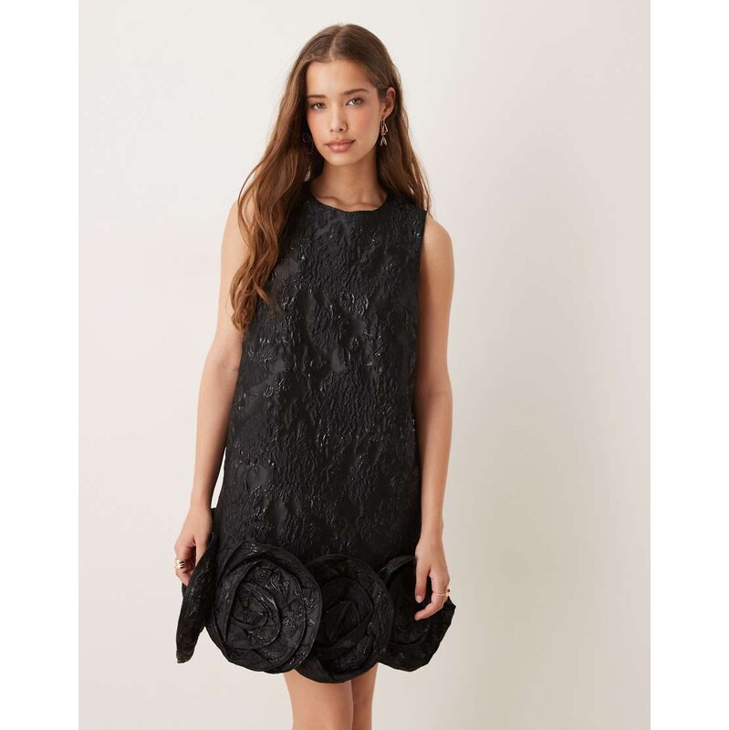 Dream Sister Jane rosette hem jacquard mini dress in black 106911713